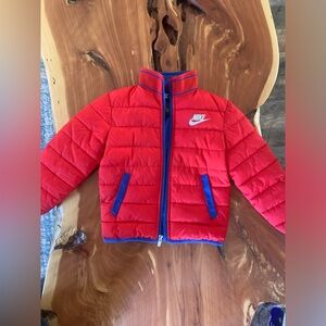 Nike Jacket Boys 3T Red Blue Trim Puffer Coat Quilted Insulated Full Zip